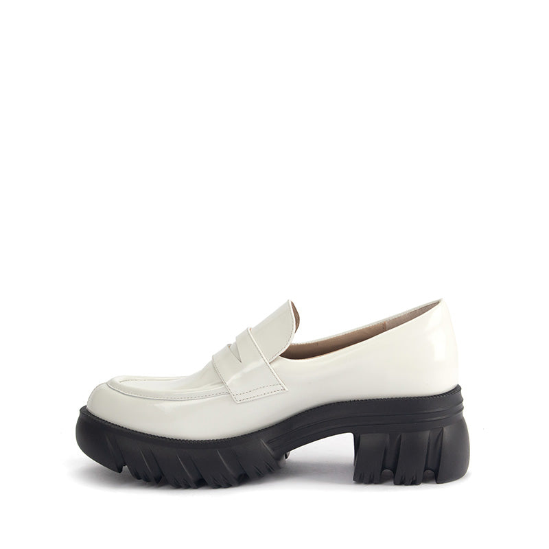 White Patterned Leather Penny Loafers