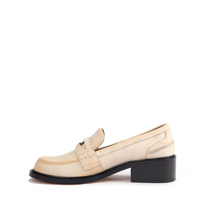 Ivory Brushed Leather Penny Loafers