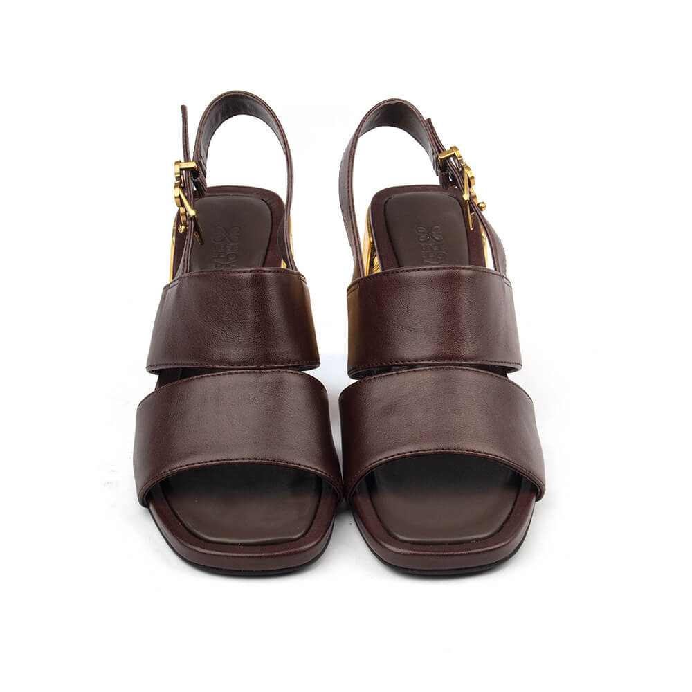 Howard Shawn gold heel slingback sandals chocolate leather cross-strap