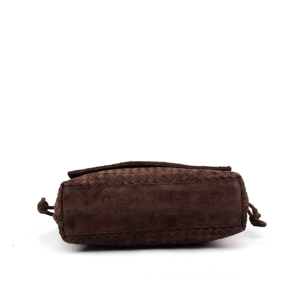 Women's designer inspired woven suede bag dark truffle gold charm