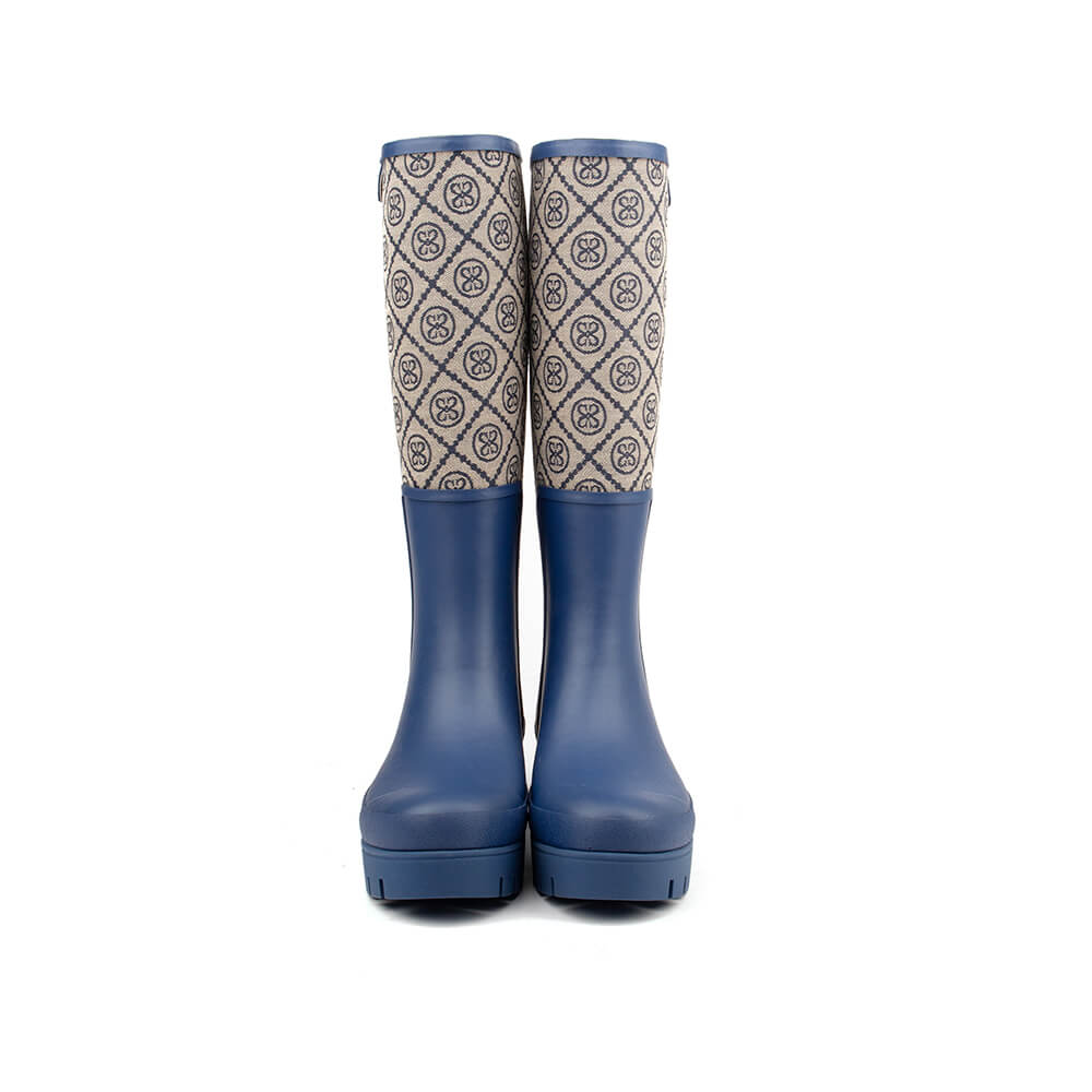 Howard Shawn light monogram knee-high wellington boots sand navy women