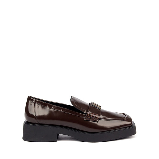 Brown Patterned Leather Loafers