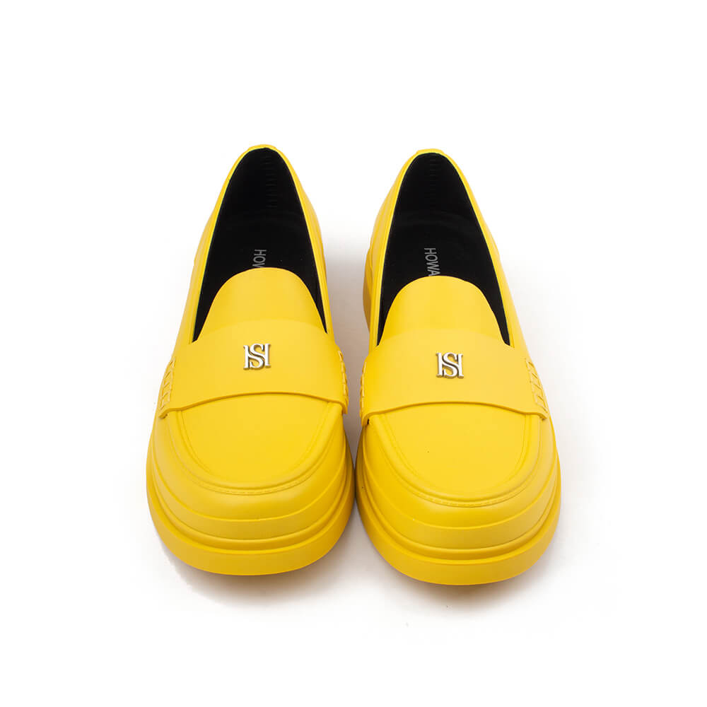 Howard Shawn vivid yellow chunky sole loafers square toe women