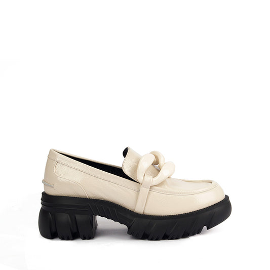 Off-White Patterned Leather Loafers with Big Buckle