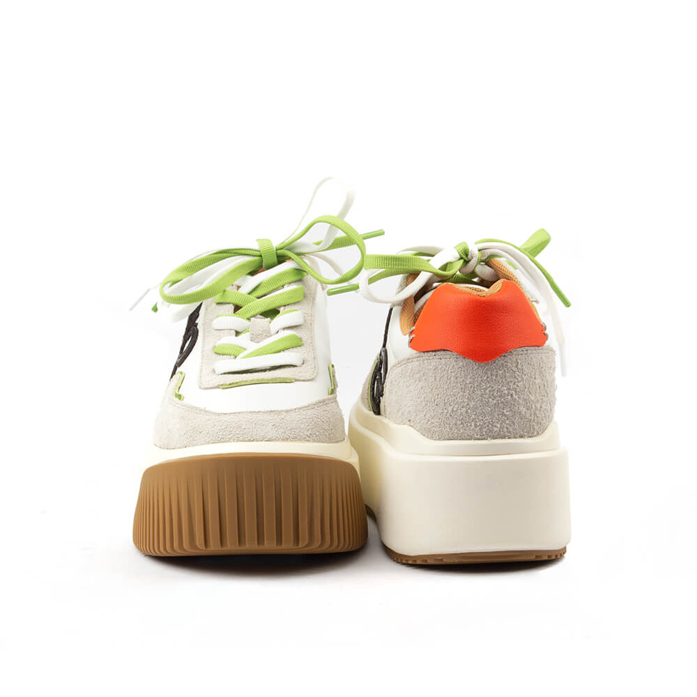 Chunky platform sneakers white suede nylon lime green Howard Shawn
