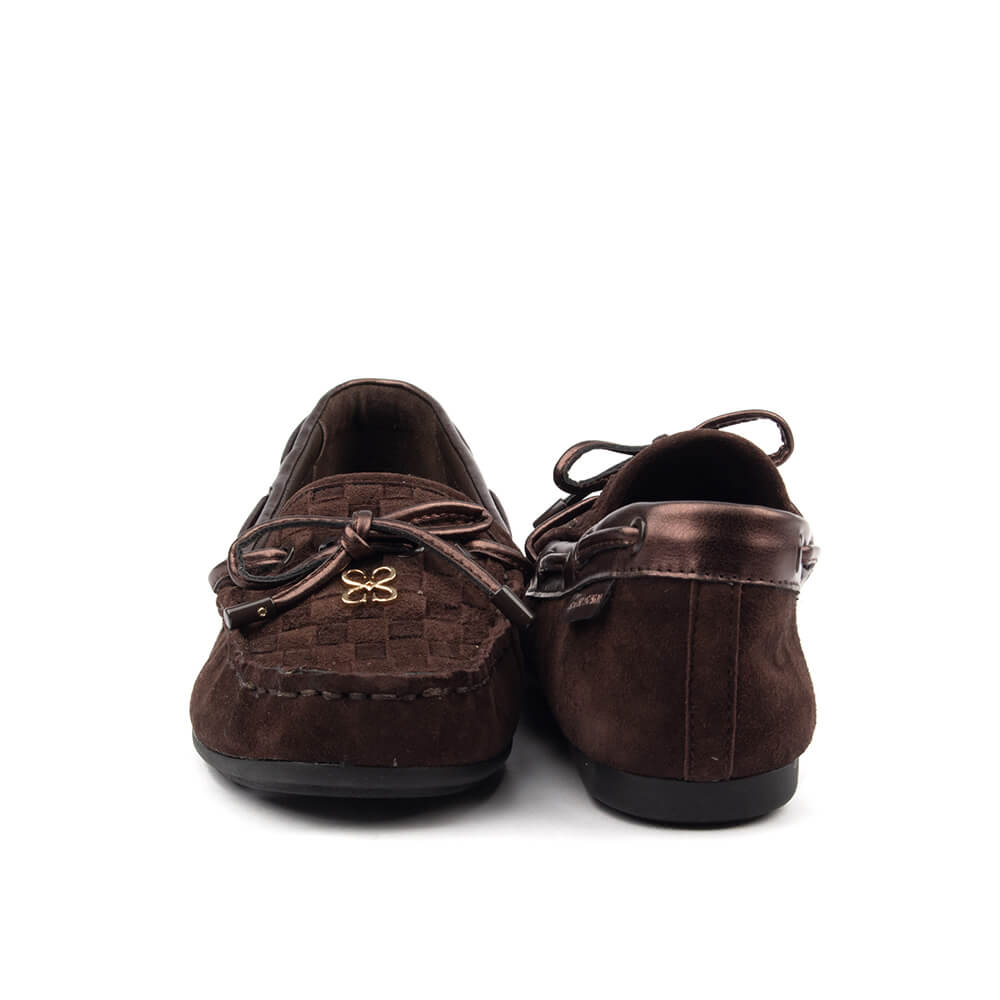Women's Howard Shawn dark brown moccasin loafers intrecciato bow