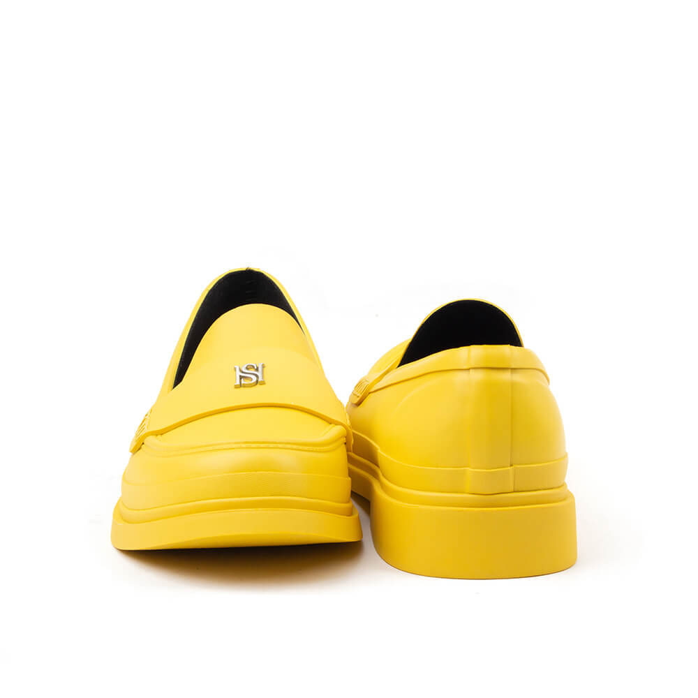 Women's Howard Shawn yellow platform penny loafers HS logo silver