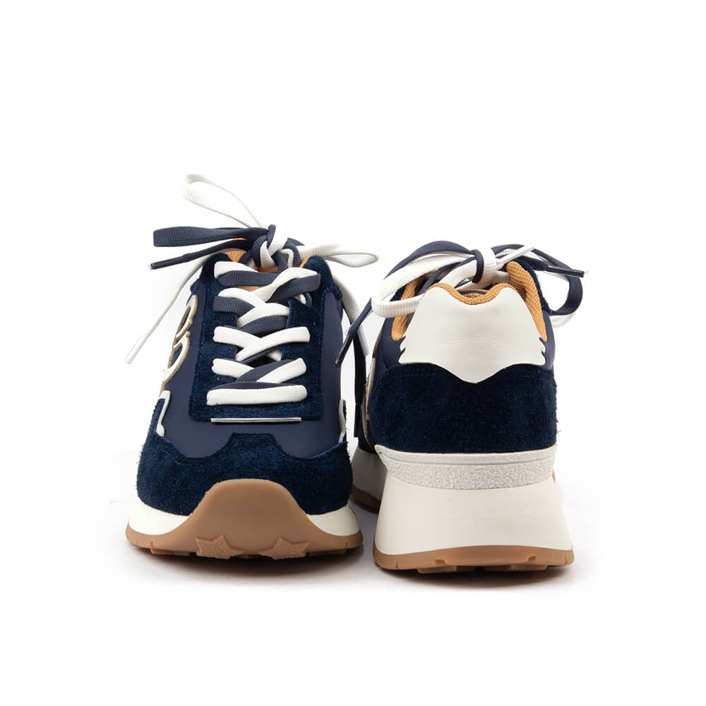 Women's navy runner trainers Howard Shawn logo suede nylon upper