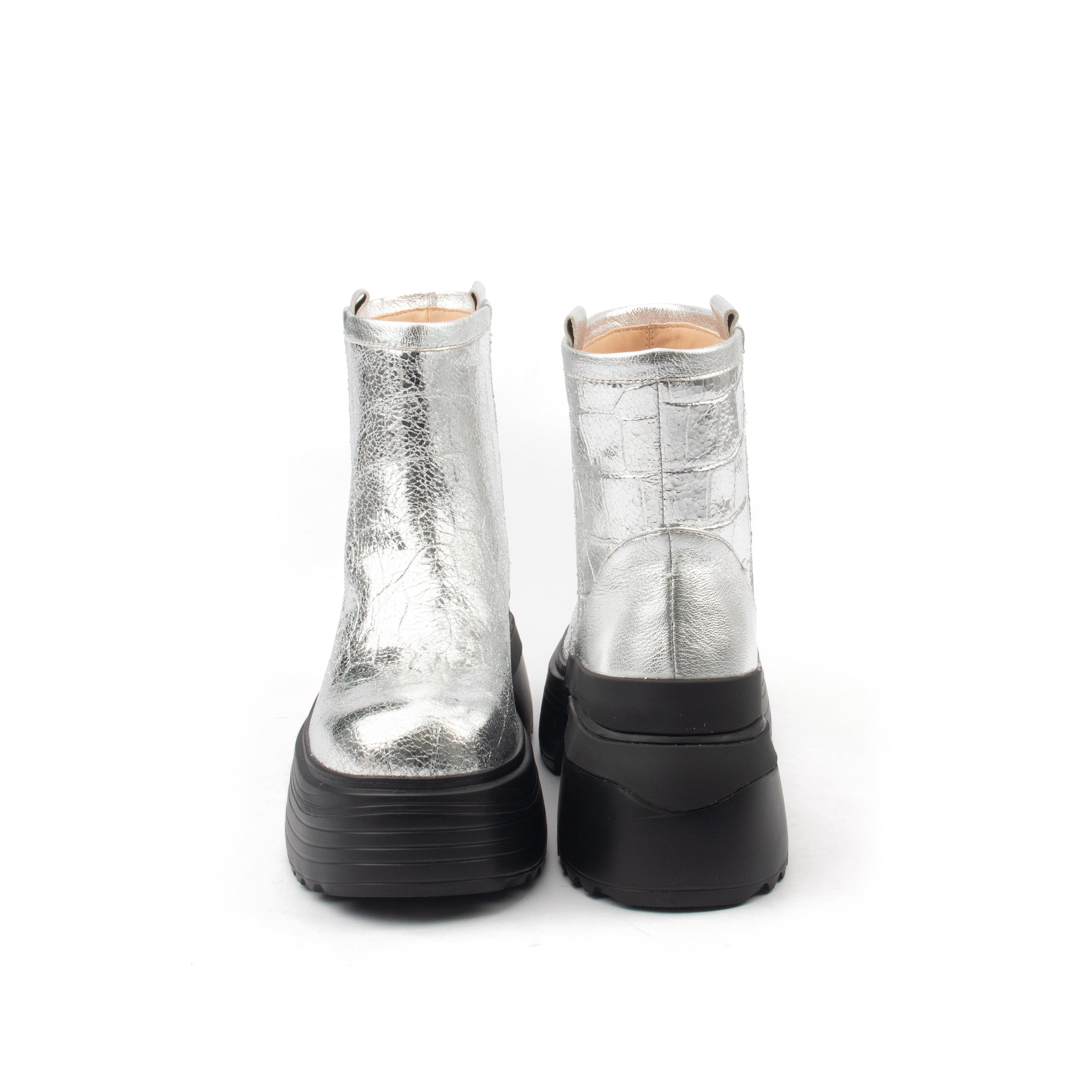 Luminous – Metallic Croc-Embossed Platform Boots