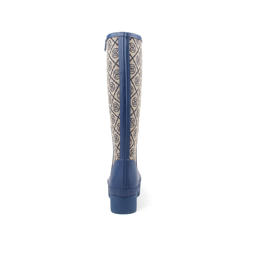 Women's Howard Shawn sand beige monogram rain boots navy rubber base
