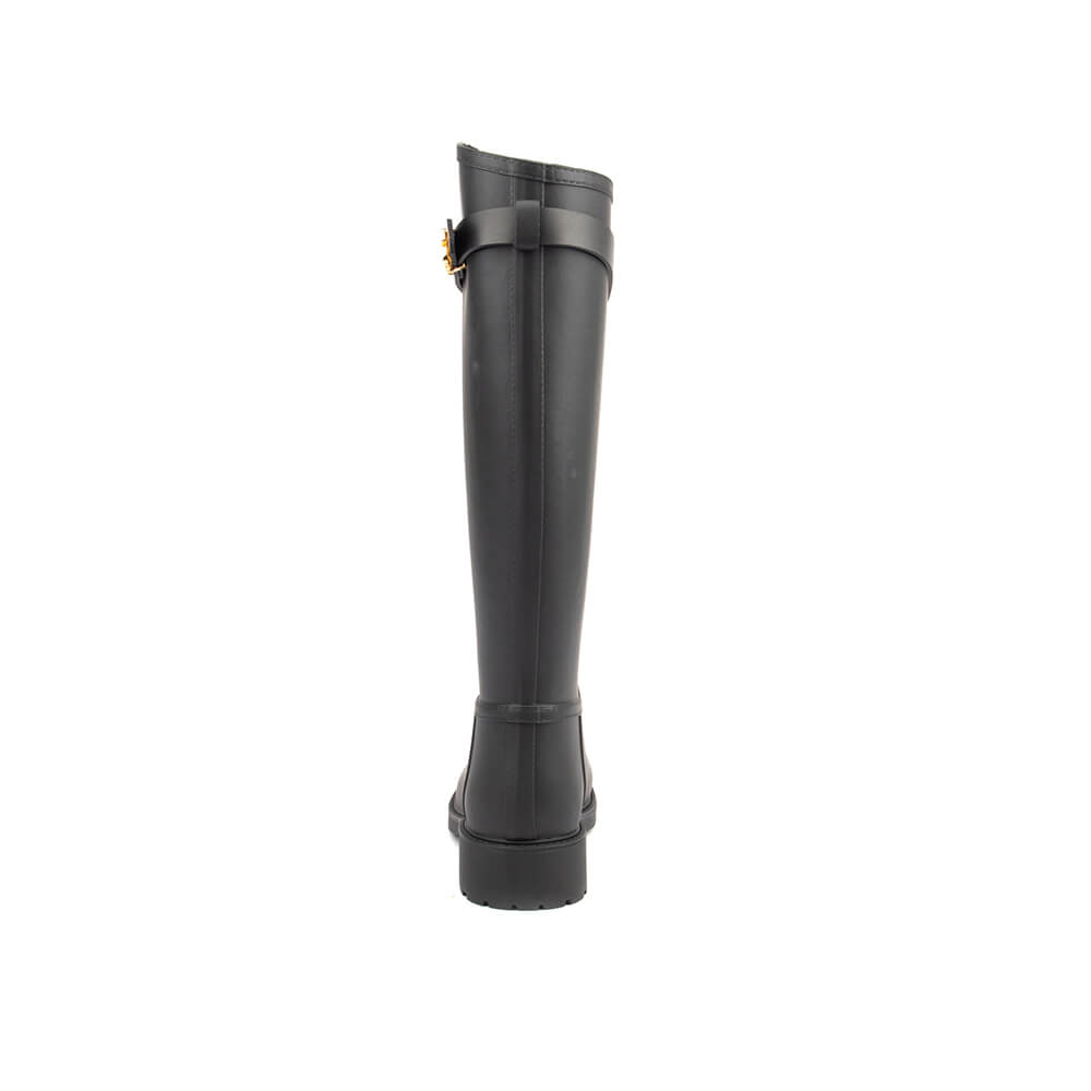 Women's Howard Shawn black knee-high boots gold HS logo buckle strap