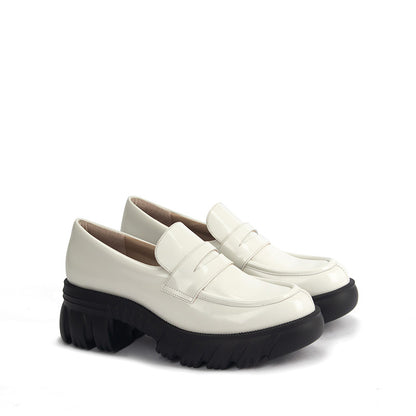 White Patterned Leather Penny Loafers