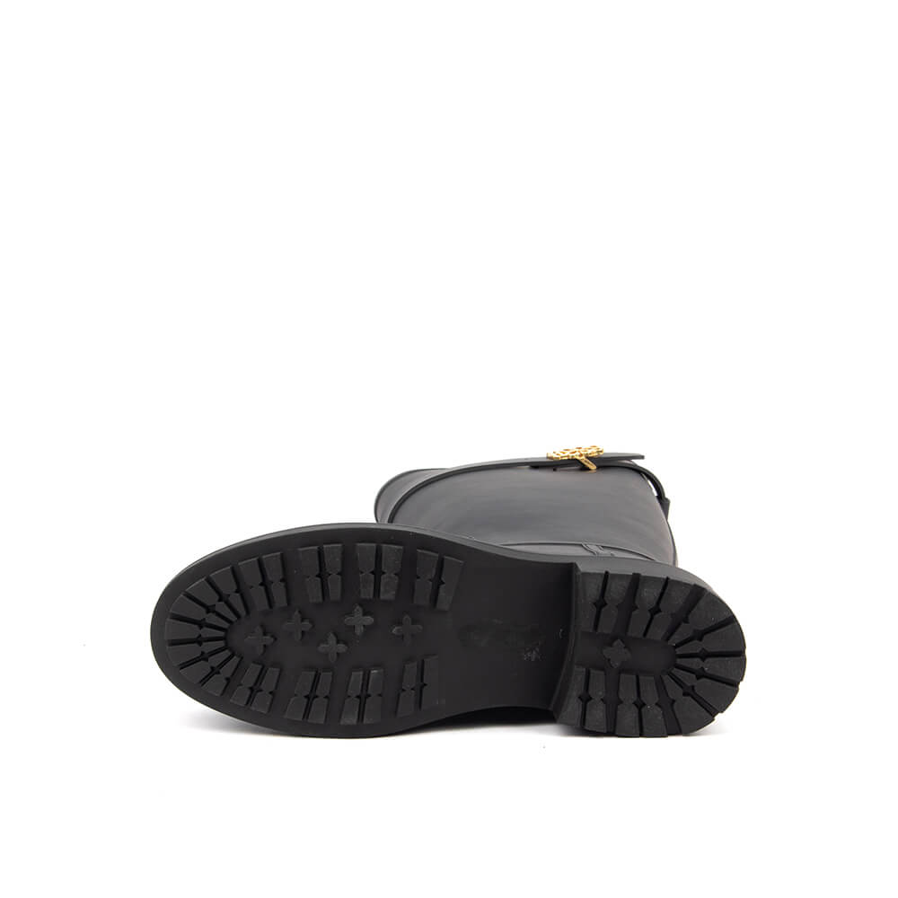 Matte black rubber wellington boots Howard Shawn gold logo women