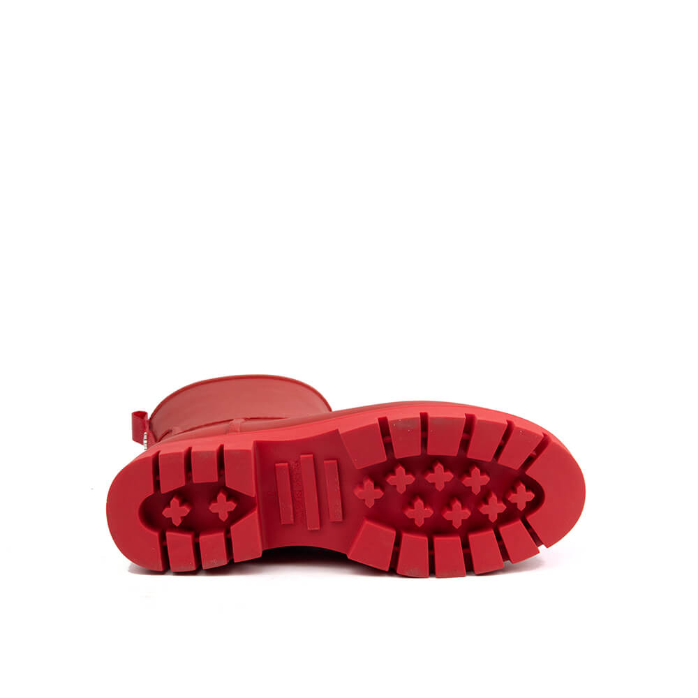 Red tonal mid rain boots matte rubber chunky platform women