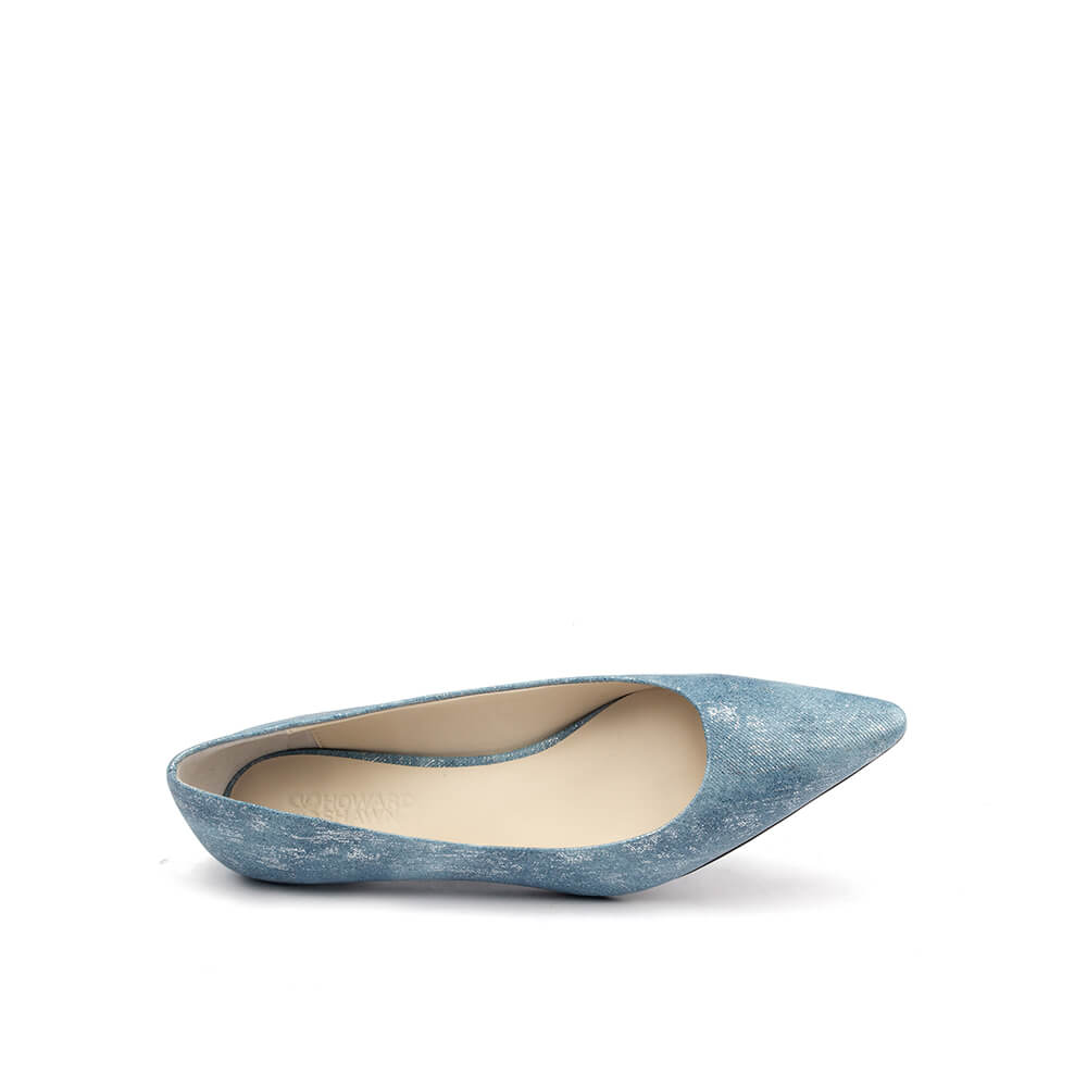 Blue silver shimmer suede kitten heel shoes pointed toe low heel women