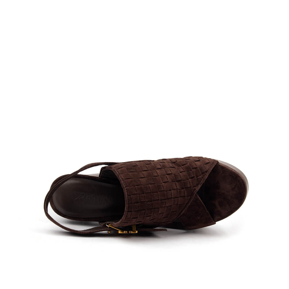 Women's luxury platform block heel sandals chocolate woven suede