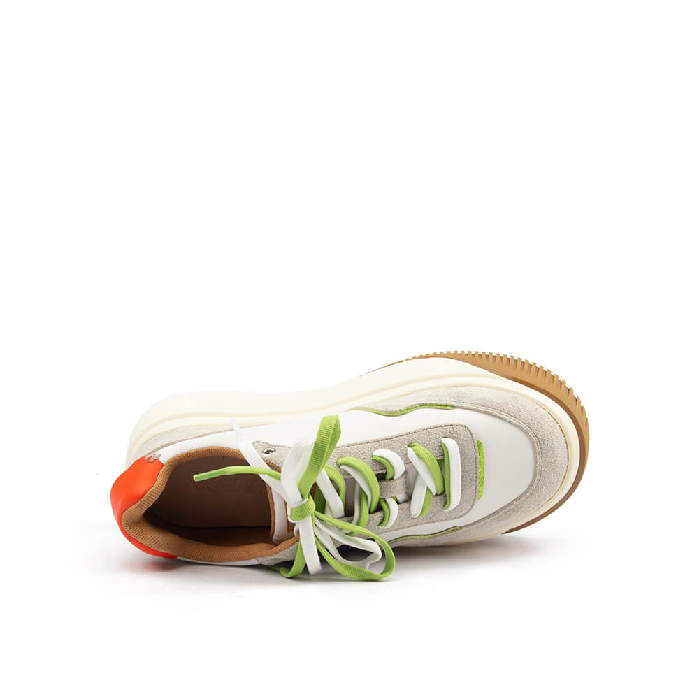 HS embossed logo platform sneakers white nylon gum sole women