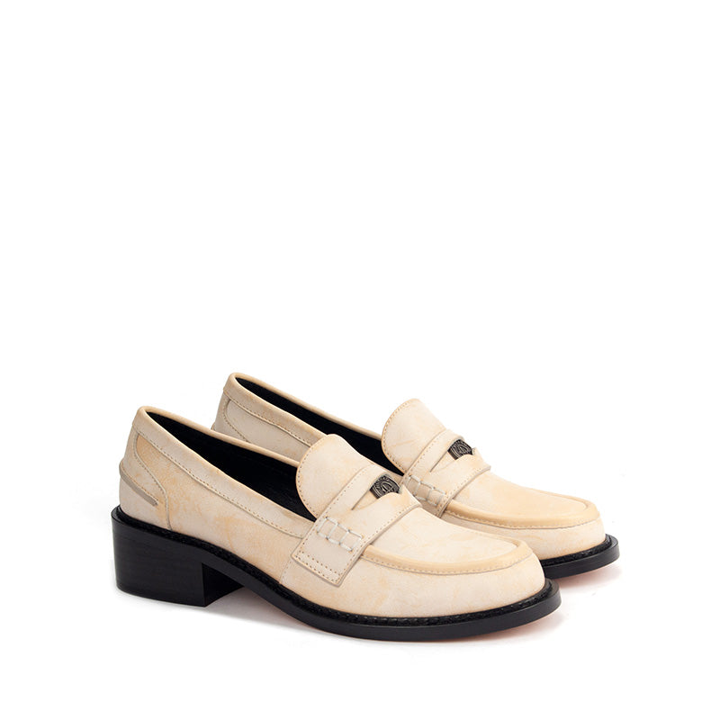 Ivory Brushed Leather Penny Loafers