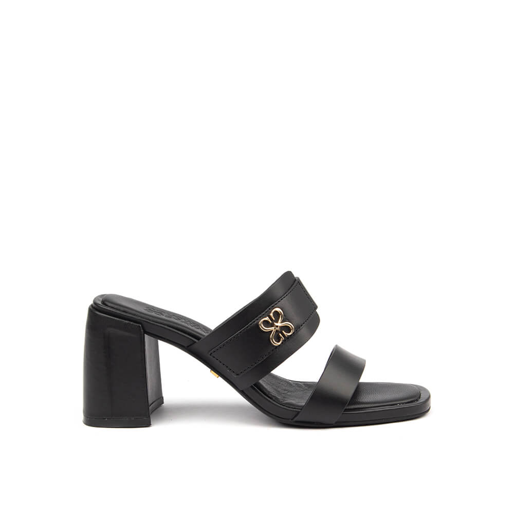Navy teal colour block leather mule sandals HS logo hardware women