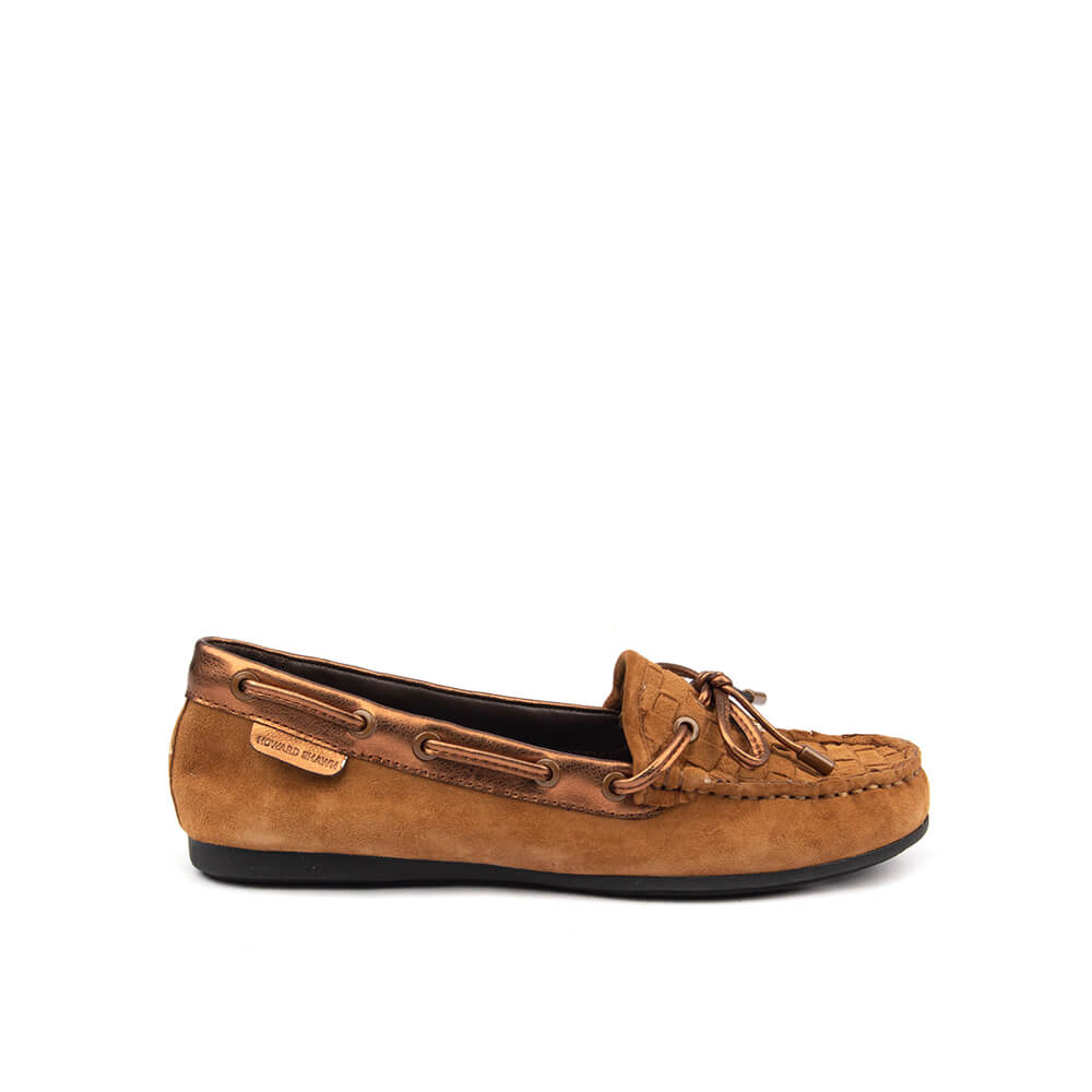 Howard Shawn cognac bronze woven suede moccasin loafers women