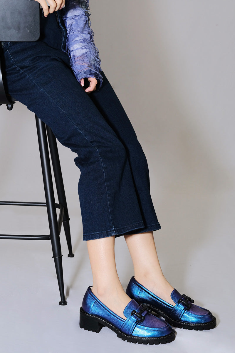 Step into Elegance with our Metallic Blue Loafer