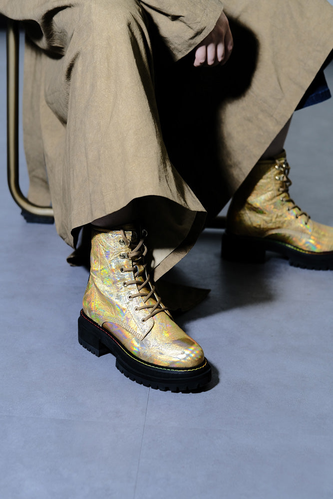 Step into Elegance with our Mettallic Gold Martens