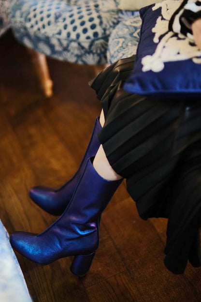 SATURN BLUE MATALLIC MID-CALF ZIP BOOTS