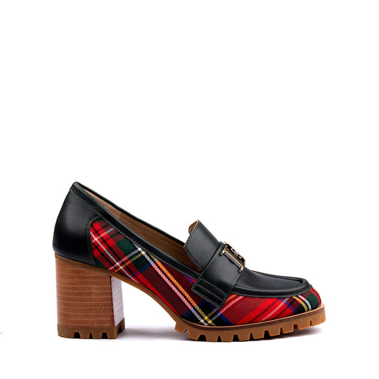 Leather and Fabric Black and Red Loafers