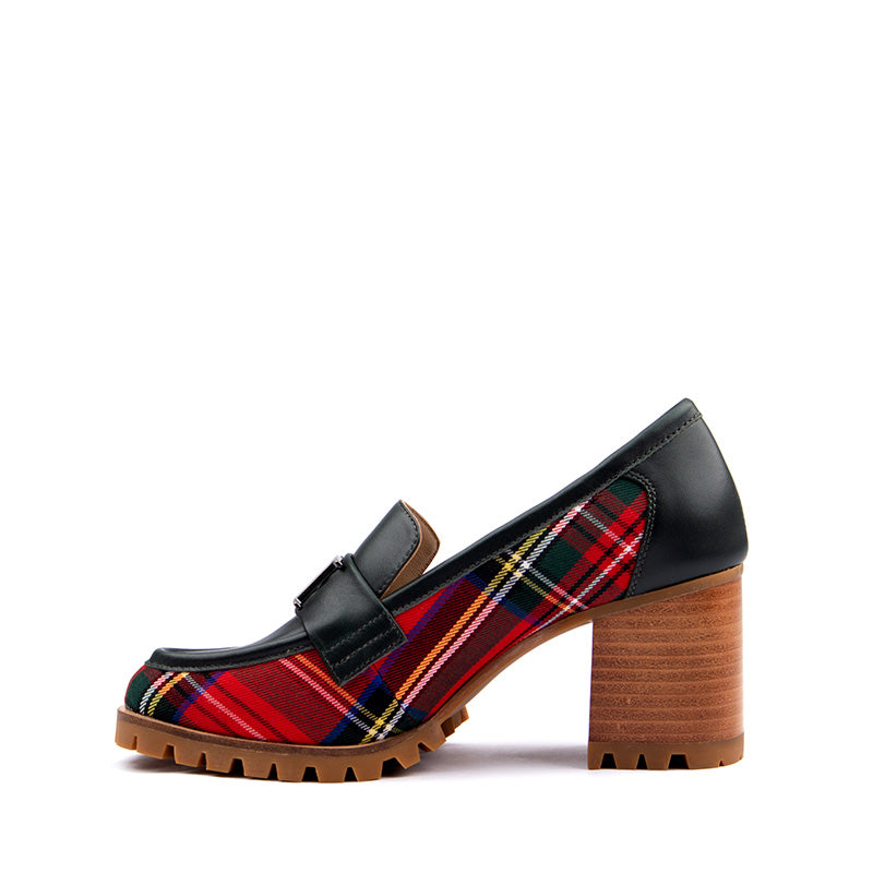 Leather and Fabric Black and Red Loafers