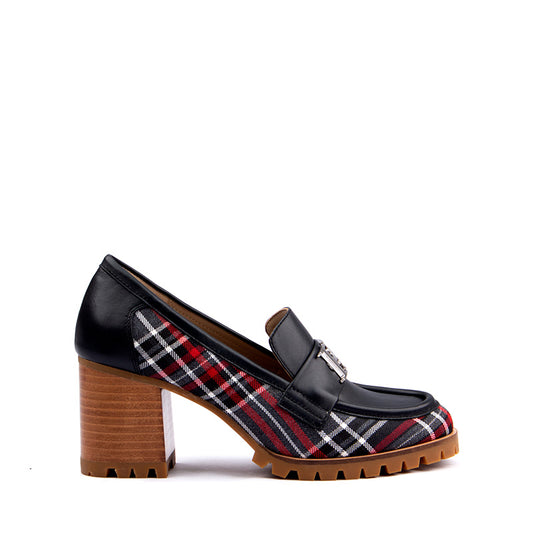 Stand Out with Leather and Kilt Print Loafers