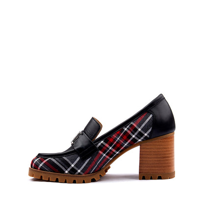 Stand Out with Leather and Kilt Print Loafers