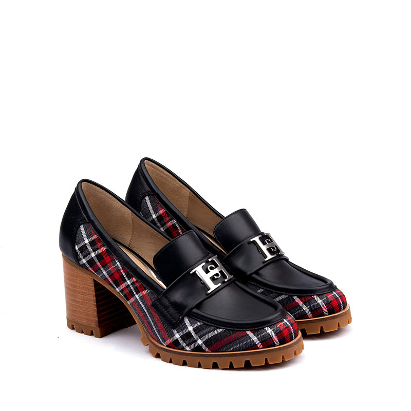 Stand Out with Leather and Kilt Print Loafers