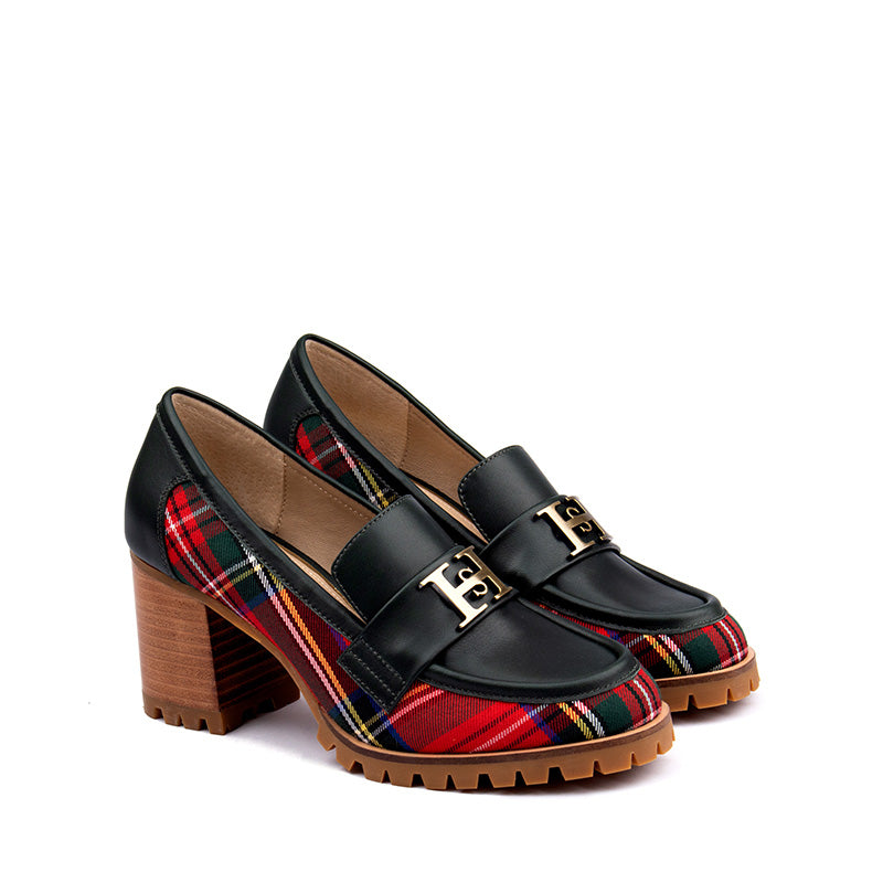 Leather and Fabric Black and Red Loafers