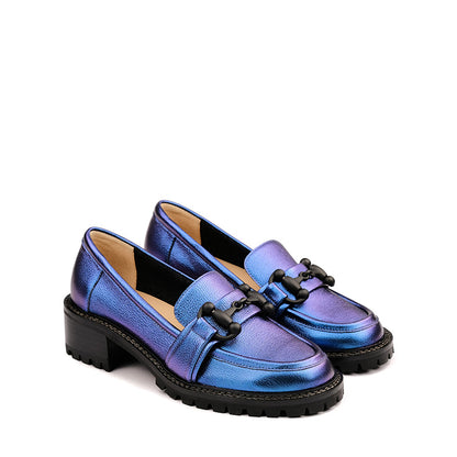 Step into Elegance with our Metallic Blue Loafer