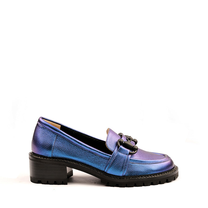 Step into Elegance with our Metallic Blue Loafer