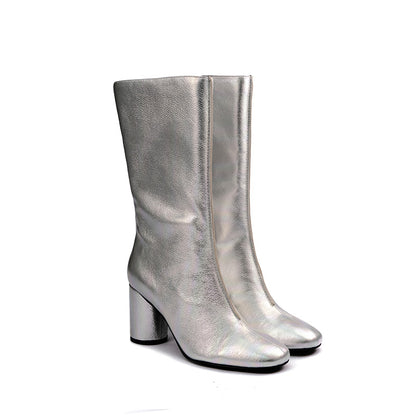 SATURN SILVER MATALLIC MID-CALF ZIP BOOTS