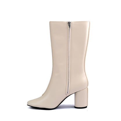 SATURN WHITE MID-CALF ZIP BOOTS