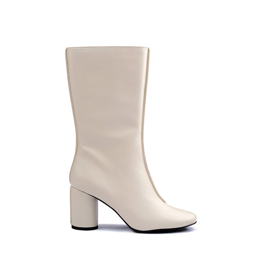 SATURN WHITE MID-CALF ZIP BOOTS