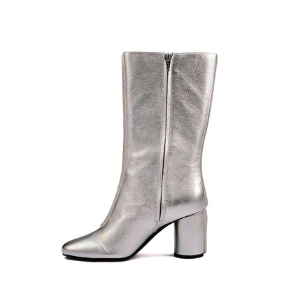 SATURN SILVER MATALLIC MID-CALF ZIP BOOTS