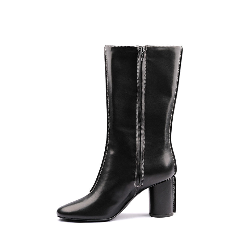 SATURN BLACK MID-CALF ZIP BOOTS