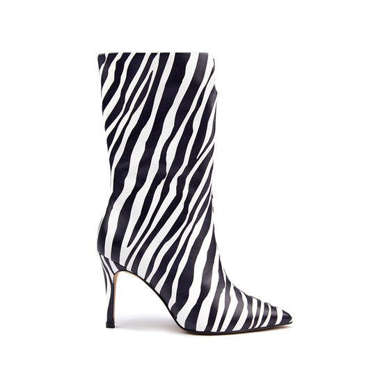 High Heel Mid-Calf Zebra Print Boots | Women's Fashion Footwear