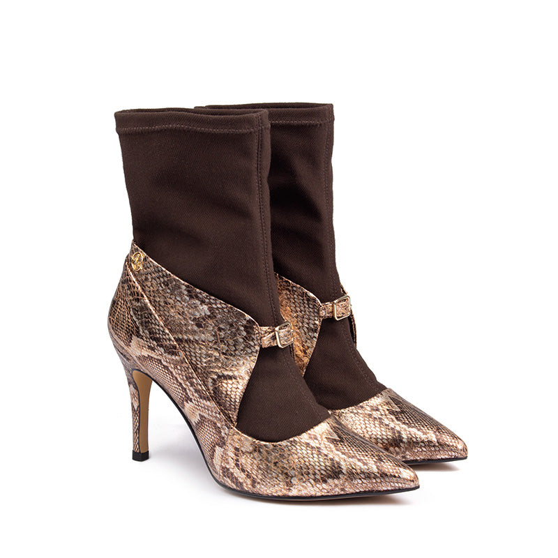 Elegant and Easy: Slip-On Snake Print Leather Boots