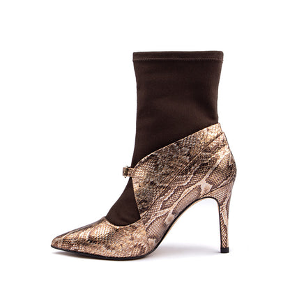 Elegant and Easy: Slip-On Snake Print Leather Boots