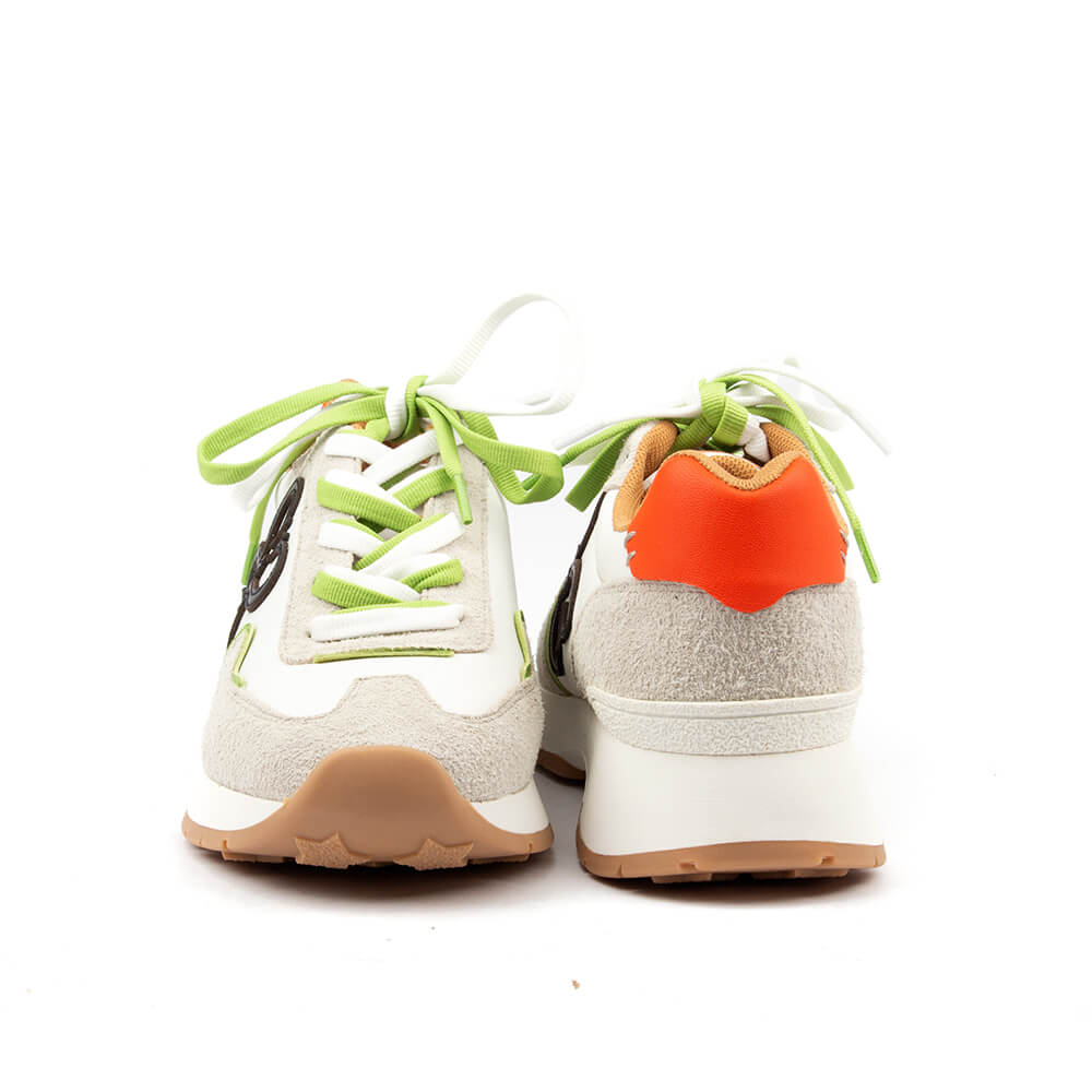 Women's street-style runner trainers in white neon pop with gum sole