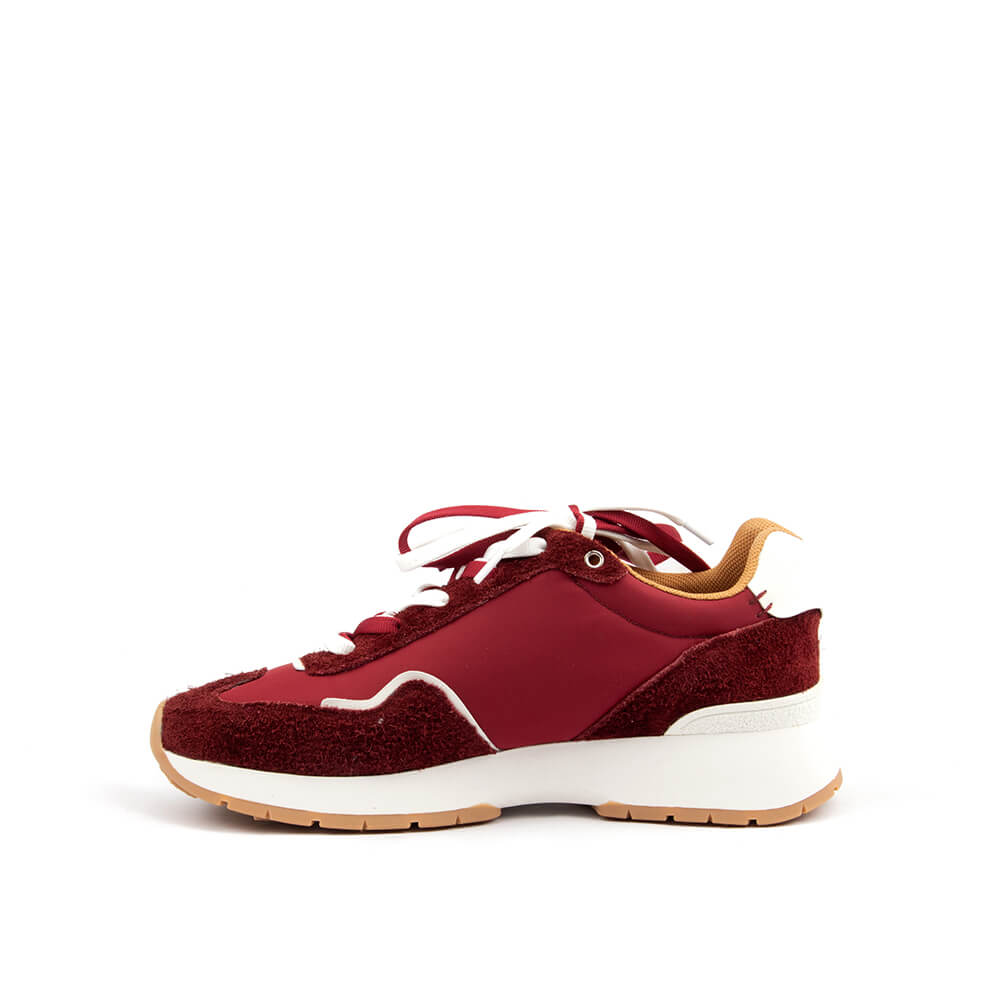 Women's chunky trainers in deep red suede and fabric with white brand logo