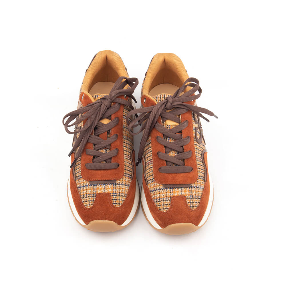 Women's Howard Shawn rust tweed trainers HS logo suede panels