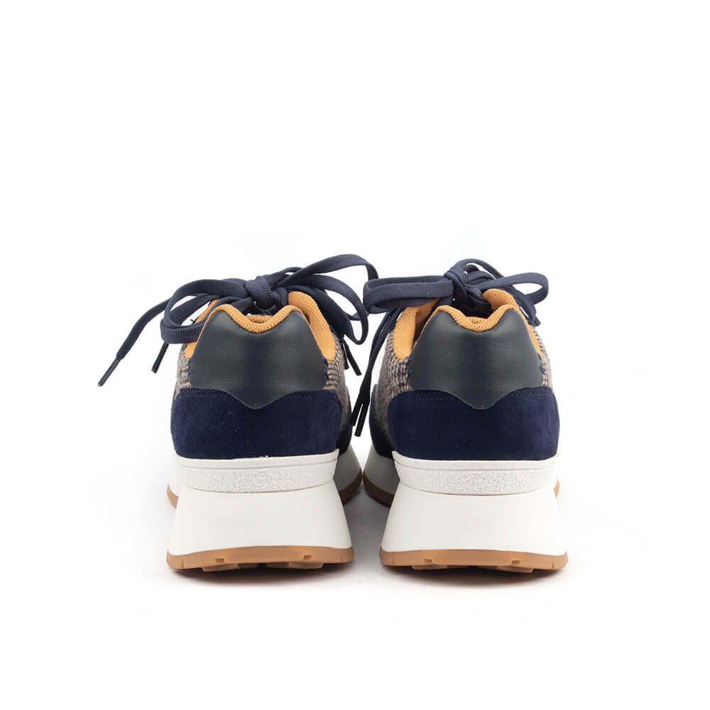 Women's Howard Shawn navy tweed trainers HS logo suede plaid panel