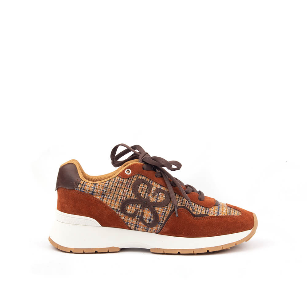 Howard Shawn rust tweed runner sneakers women suede HS logo