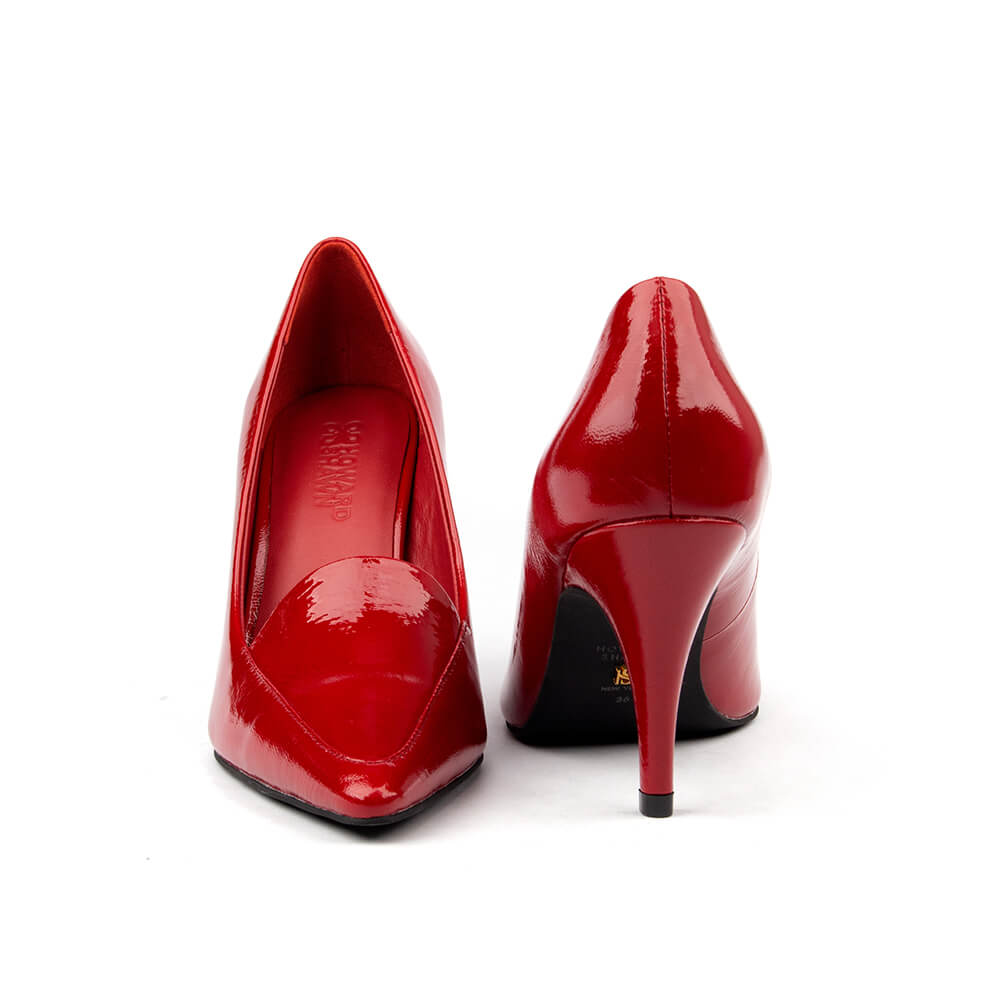 Women's statement red pump heels with glossy patent leather upper