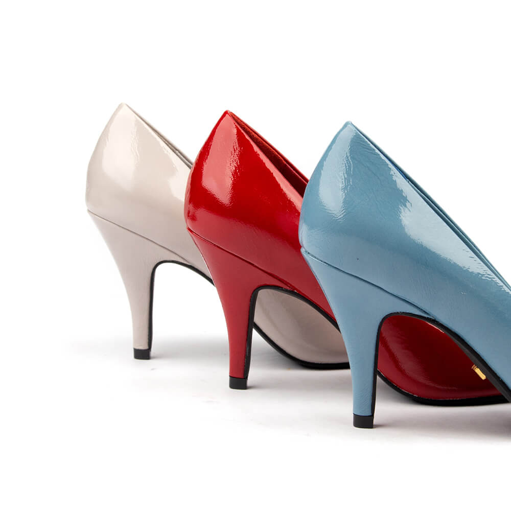 Women's classic pointed toe patent pumps — timeless stiletto heels in three colors